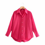 2021 Women Simply Solid Colors Breasted Poplin Shirts Office Lady Long Sleeve Slim Blouse Roupas Chic Chemise Tops