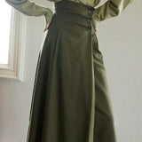 Fongt 2025 New Elegant Senior Shirt Skirt Tide French Green Asymmetric Collar Retro Suit Woman