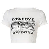 Women's Clothing Ins Wind 2024 Summer New Women's Round-Neck Short Tight Letter Printing T-Shirt Direct