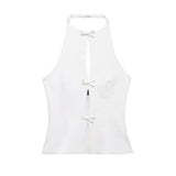 Fongt Women's ZA Summer New Bow Ornament Hanging Neck Vest Skirt Suit