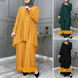 ZANZEA Women Muslim Sets Islamic Clothing Plain Suits Morocco Turkish Pleated Full Sleeve Tops Wide Legs Long Pants