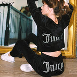 Juicy Tracksuit Women Autumn Winter Diamonds Velvet Two Piece Set Long Sleeve Hooded Sweatshirts And Pants Jogging