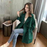 Fongt Breasted Windbreaker Female Long Spring And Autumn New Student Korean Version Versatile Loose Suit Collar Casual Thin Coat-Outfit