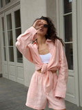 Fongt Open-Shirt Shorts Set 2025 Spring And Summer Wear Simple Solid Color Casual Suit