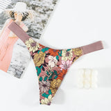 Ice Silk Scarless Thongs Women Print Low-Waist Sexy T-Sants Hot Seduction Yoga Invisible Trousers
