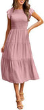 Fongt Summer Hot Women's Clothing New To Take Flying Sleeves Pure Color Folding Short-Sleeved Dress Women