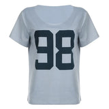 Fongt Cloth Forget Street Style Digital Print Loose V-Neck Short-Sleeved T-Shirt Hot Girl Shoulder Thin Casual Top