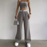 Fongt Women's New Hottie Wearing Sports Vest Braids High-Rise Broad-Legged Trousers Casual Suit