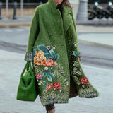 2023 Winter Women's Windbreaker Long Sleeve Long Button Lapel Coat Woolen Coat Casual Plaid Letter Printing Commuting Warmth-Outfit