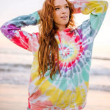 Sping Hoodies Tops Women Tie dyeing Printed Hooded Sweatshirt Fashion Casual Loose Style Pullovers