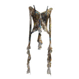 French Retro Oil Painting Wind Dyed Lotus Leaf Side Sling T-Shirts Long Sleeves Drifting Coat
