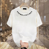 Fongt Cotton Without Gender Short-Sleeved T-Shirt Men's Casual Half-Sleeved Neck Print Round Collar Top