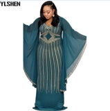 New African Dresses for Women Dashiki Diamond African Clothes Bazin Broder Riche Sexy Slim Ruffle Sleeve Robe Evening Long