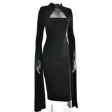 Solid Cape Bodycon Midi Dress-Outfit
