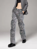 Fongt 2024 New Personality Street Trend Camouflage Multi-Pocket Design Loose Type Low Waist Cargo Pants-Outfit