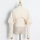 Casual Knitted Women's Suit Square Collar Sleeveless Top Solid Long Sleeve Coat Slim Two Piece Set Women 2021