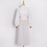 Casual Patchwork Perspective Dress For Women Lapel Lantern Long Sleeve High Waist Elegant Dresses Female