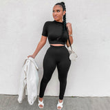 Fongt New Women's Casual Two-Piece Slim Short Sleeve Sports Suit-Outfit