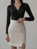 Collar Blue New In Knitwears Slim Spring New 2023 Pullovers Solid Bottom Shirt Causal V-neck Korean Fashion Long Sleeve