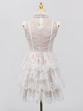 Fongt Dress Women's New Sweet Wind Lace Stitches With High-Sleeveless Short Dresses In Summer
