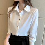 2022 fashion Silk Shirt Women Long Sleeve Shirts Women White Shirt Woman Silk Blouse Tops Casual Solid Basic Shirts