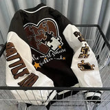 and autumn retro green bomber jacket men's jacket handsome ins embroidery trend couple baseball uniform men jacket-Outfit