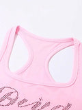Rhinestone Letter Cropped Tank Top-Outfit