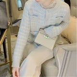 Fongt Imitation Mink Sweater Female Autumn Winter New Soft Waxy Bright Silk Small Fragrant Wind Temperament Cardigan Sweater Jacket Female-Outfit