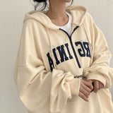 Vintage Letter Print Pullover Zipper Hoodie-Outfit