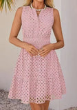 Fongt Women's Summer Sleeveless Dress V Collar Hollow Pores High Waist A Skirt Swing Short Party Dress