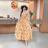 Wind First Love Sweet Broken Flower Halter Skirt Summer High Waist Thin Printed A Dress Elegant Long Dress Woman-Outfit