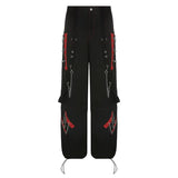 Fongt Retro Dark Wind Cool Weaving With Chicken Eye Chain Casual Pants Bump Striped Splicing Wide Leg Pants