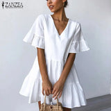 Flounce Dress Women's Summer Sundress 2022 ZANZEA Casual Ruffle Mini Vestidos Female V Neck Robe