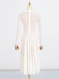 Fongt Temperament Dress Women's New Spring 2025 New Standing Collar Mesh Half-Perspective High-End Long Sleeve Swing