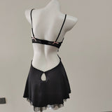 Fongt Process Embroidery Sexy Simulation Silk Pajamas 2025 New Spring And Autumn With Chest Cushions Of High-End Lace Sling Skirt