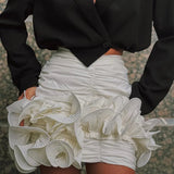 Ruched Ruffle Flower Bodycon Mini Skirt-Outfit