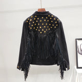 Women Jacket 2022 Autumn New Spring Vintage Star Rivet Suede Fringe Loose Coat Long Sleeve Outerwear Female Boho