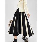Knitted Women's Skirts Black White Color Matching Vertical Stripe Crochet Skirt Winter Thickening High Waist Slim