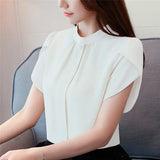 Fongt Jacket Apricot Short Sleeve Small Shirt New Petal Sleeve Ribbon Half Turtleneck Chiffon Shirt Female Summer-Outfit