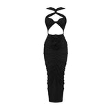 Red Dresses For Women Sexy Backless 3D Flowers Design Sleeveless Draped Long Dress Party Evening Vestidos-Outfit