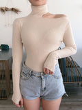 Knitted Women high neck Sweater Sexy Off Shoulder Pullovers Turtleneck Autumn Winter Basic Women Sweaters Slim Fit Tops-Outfit