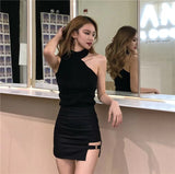 Women Halter Neck Off-shoulder Knitted Cropped Tank Tops Female Bodycon Tanks Sleeveless Basic Solid T shirts Tees Camisole-Outfit
