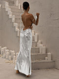 Summer Backless Sexy Maxi Dress Spaghetti Strap Metallic Bodycon Dress Elegant Party Evening Long Dresses for Women