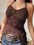 Halter Ruched Backless Cami Top-Outfit