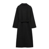 Fongt Women's Autumn Classic New Double Buckle Belt Long Hair Coat