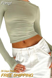 Women T-shirt Crop Tops Harajuku Spring Fall Clothes Long Sleeve Crew Neck Solid Slim Ladies Top Thumb Holes for Daily
