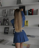 Cropped Blazer And Pleated Mini Skirt Set-Outfit