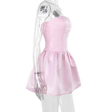 Satin Ruched Strapless Mini Dress-Outfit