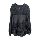 Fongt Wind Mesh Dress Woman 2025 New Fish Bone Repair Wood Ear Splicing Design Solid Dress