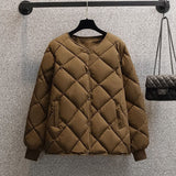 Short Cotton-padded Jacket Female Down Cotton Coat Autumn Winter Women Light Thin Quilted Lattice Parkas Casual Tops